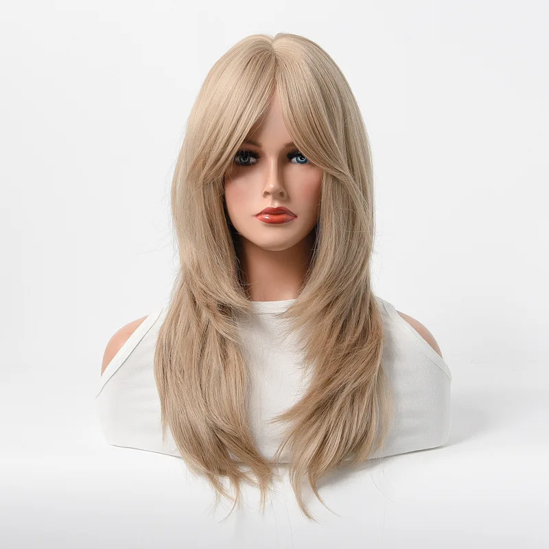 

European and American chemical fiber long curly hair blond mixed color big wave mechanism medium long hair fluffy European and A