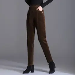 Female Trousers Corduroy Solid Elastic Waist Women's Harem Pants High New in Vintage Casual Original Chic and Elegant Slacks Xxl