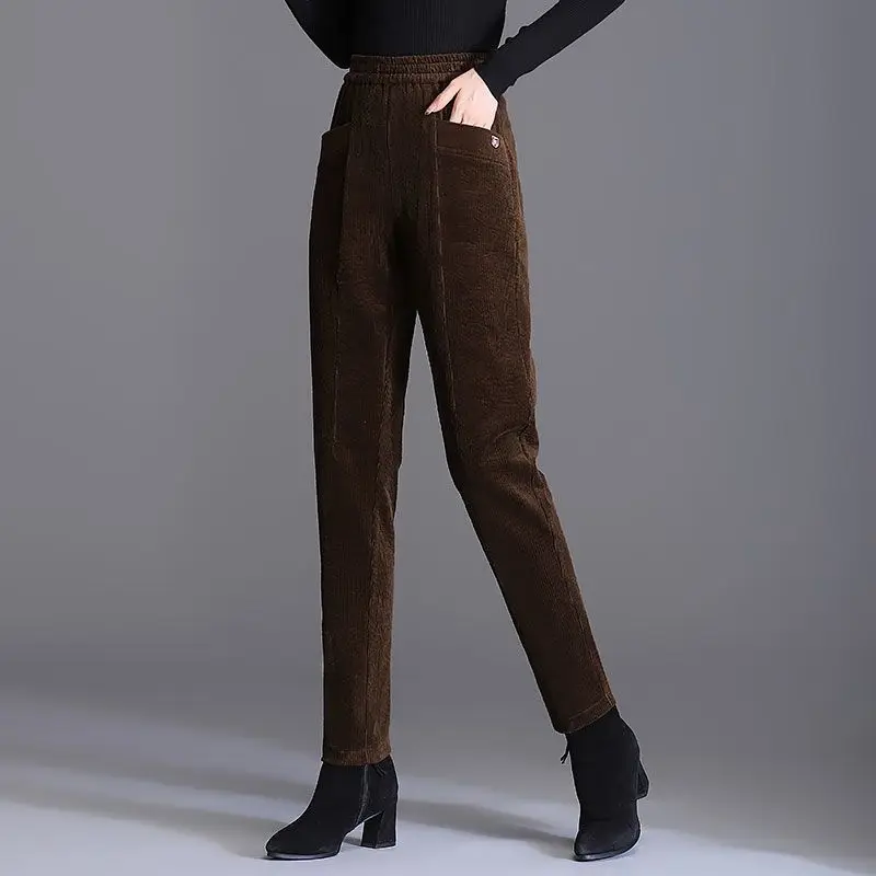 Female Trousers Corduroy Solid Elastic Waist Women's Harem Pants High New in Vintage Casual Original Chic and Elegant Slacks Xxl