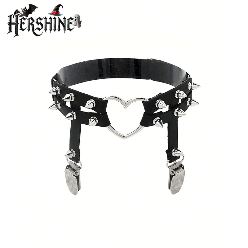HERSHINE Цельный комбинированный комплект для женщин, черные леггинсы с острыми ногтями в форме сердца, аксессуары Y2K в стиле панк и готики на Хэллоуин