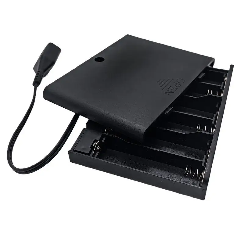 Black 96.56*72*19.28mm USB Mini Power Supply Battery Box With Cover And Switch 6 X AA USB Battery Box For 9V LED Strip Lights