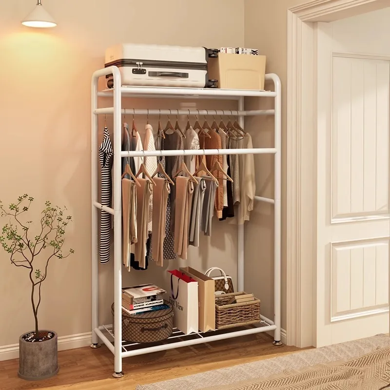 Perchero de suelo a techo, perchero doble extraíble para dormitorio, perchero de almacenamiento sencillo, tendedero vertical