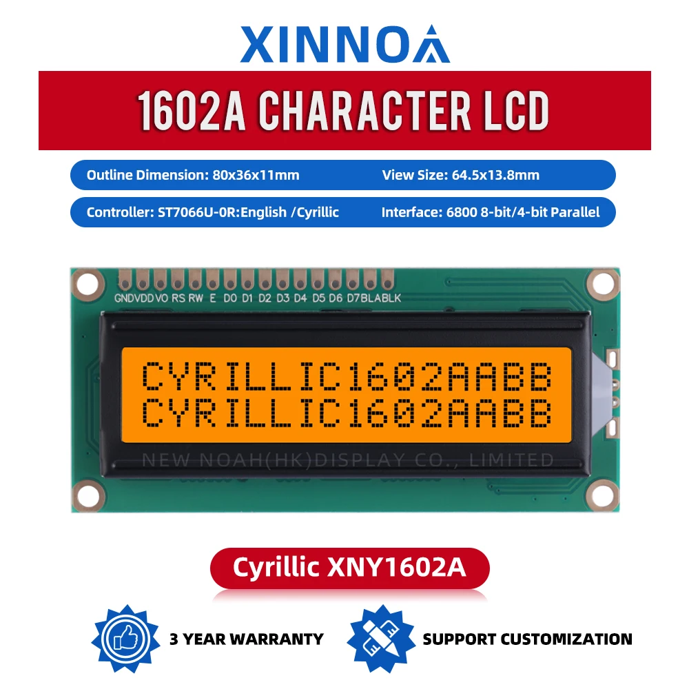 Cyrillic Orange Light Black Letters 1602A LCD Module 2*16 LCD 16*2 1602 16X2 Controller ST7066 80*36*11Mm Original ST7066U Chip