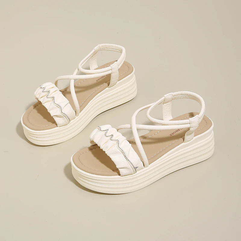 

CRLAYDK женские босоножки на танкетке с ремешками, летние кожаные шлепанцы, мягкие пляжные женские уличные нарядные прогулочные дорожные тапочки с открытым носком