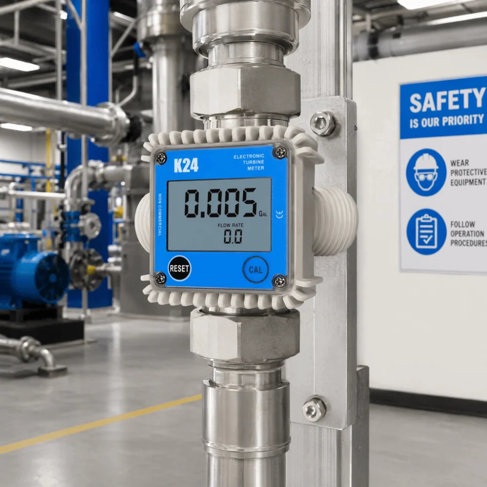 High Accuracy K24 Turbine Flow Meter LCD Display Inline Type Digital Flow Meter Digital Display Plastic External Thread