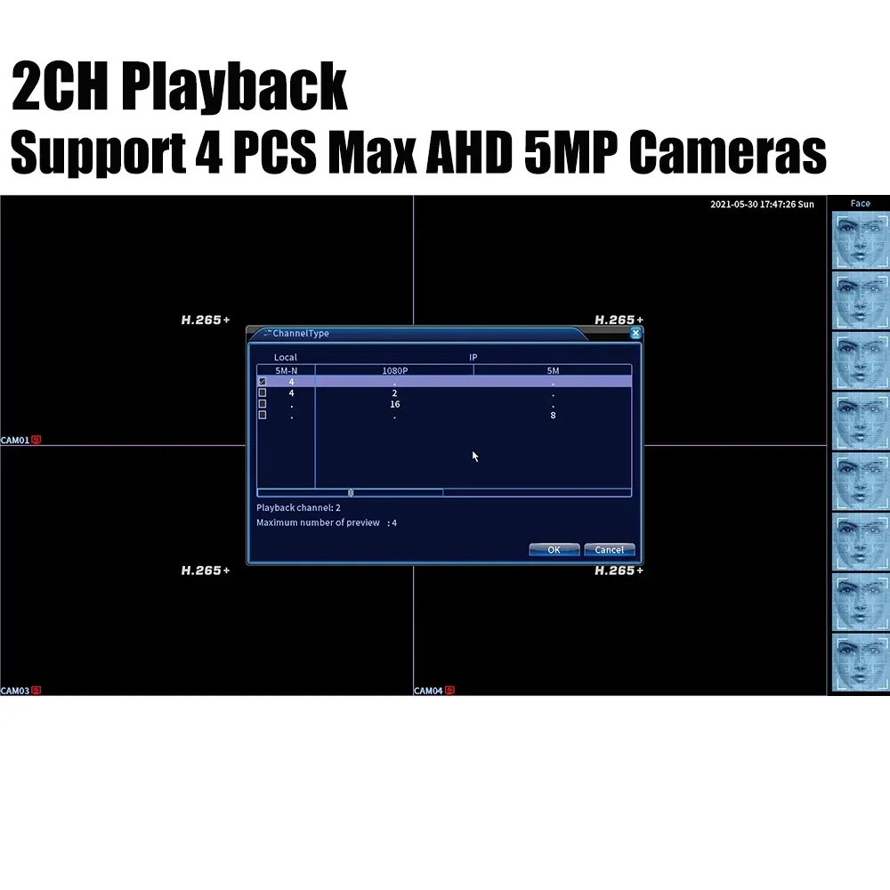 AHD DVR 녹음기 비디오 녹음기, H.265 메인 PCB, AHD 5MP-N, 4 채널 AHD DVR, 1080P AHDH, 1080P, 5MP AHD 카메라용