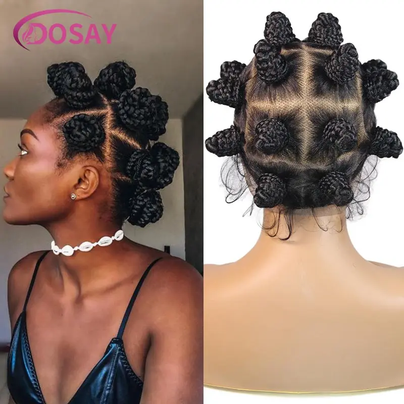 

Full Lace Bantu Knots Synthetic Braid Wig Knotless Heat Resistant Crochet Braids Wigs For Black Women Distressed Box Braided Wig