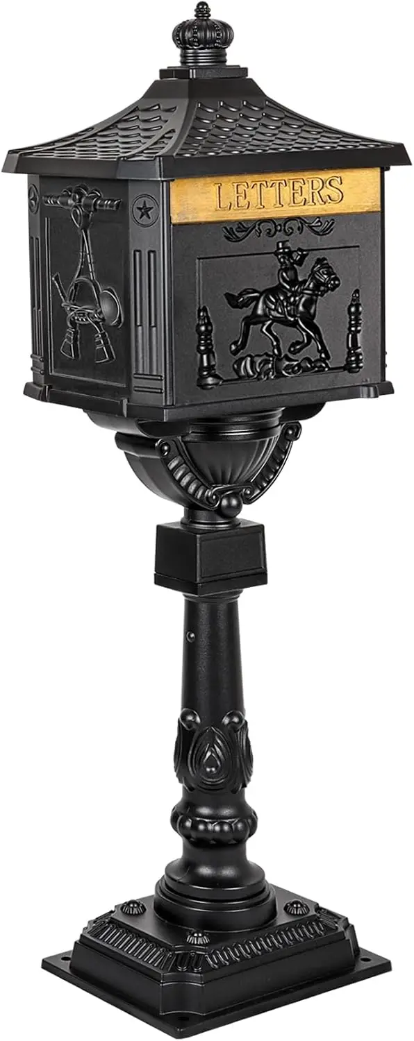 Mailbox Cast Aluminum Black Mail Box Postal Box Security Heavy Duty New