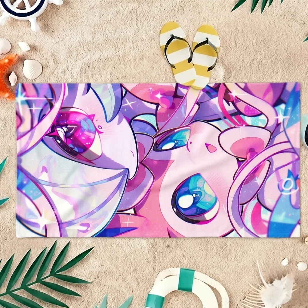 Colorful Kawaii Anime Cartoon Beach Towel Character Print Microfiber Quick‑Dry Bath Towel For Beach Pool Travel Camping
