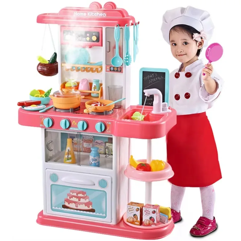 Big Spraying Mist Children Kitchen Electric Home Kitchen Play Toys Set With Water Tap