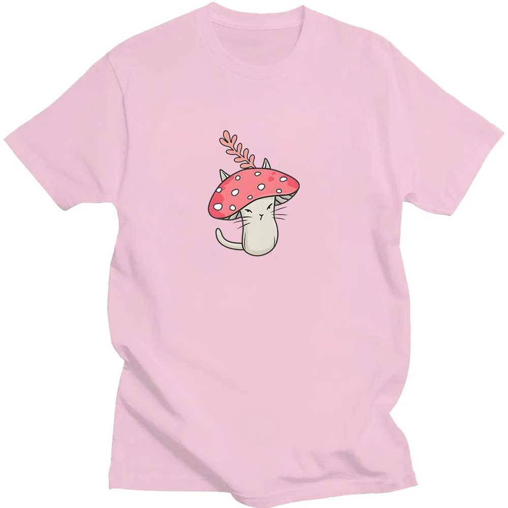 Mushroom Kitty T-shirt Graphic Printing Japanese Anime Tee-shirt Short Sleeve 100% Cotton Tshirt Camiseta Hombre Soft Cute Tees