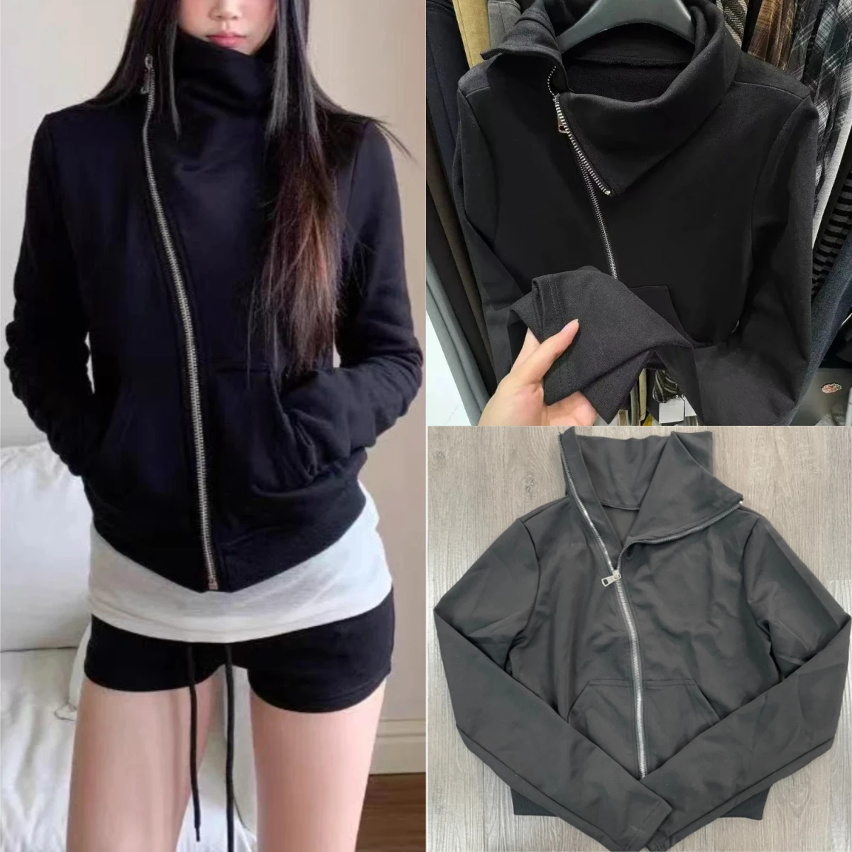 Amerikanische Kapuzen-Langarmjacke für Damen, Herbst und Winter, lässiger Mantel, lose Strickjacke, Tops, Harajuku, Y2k, Reißverschluss, 2022, modisch, neu