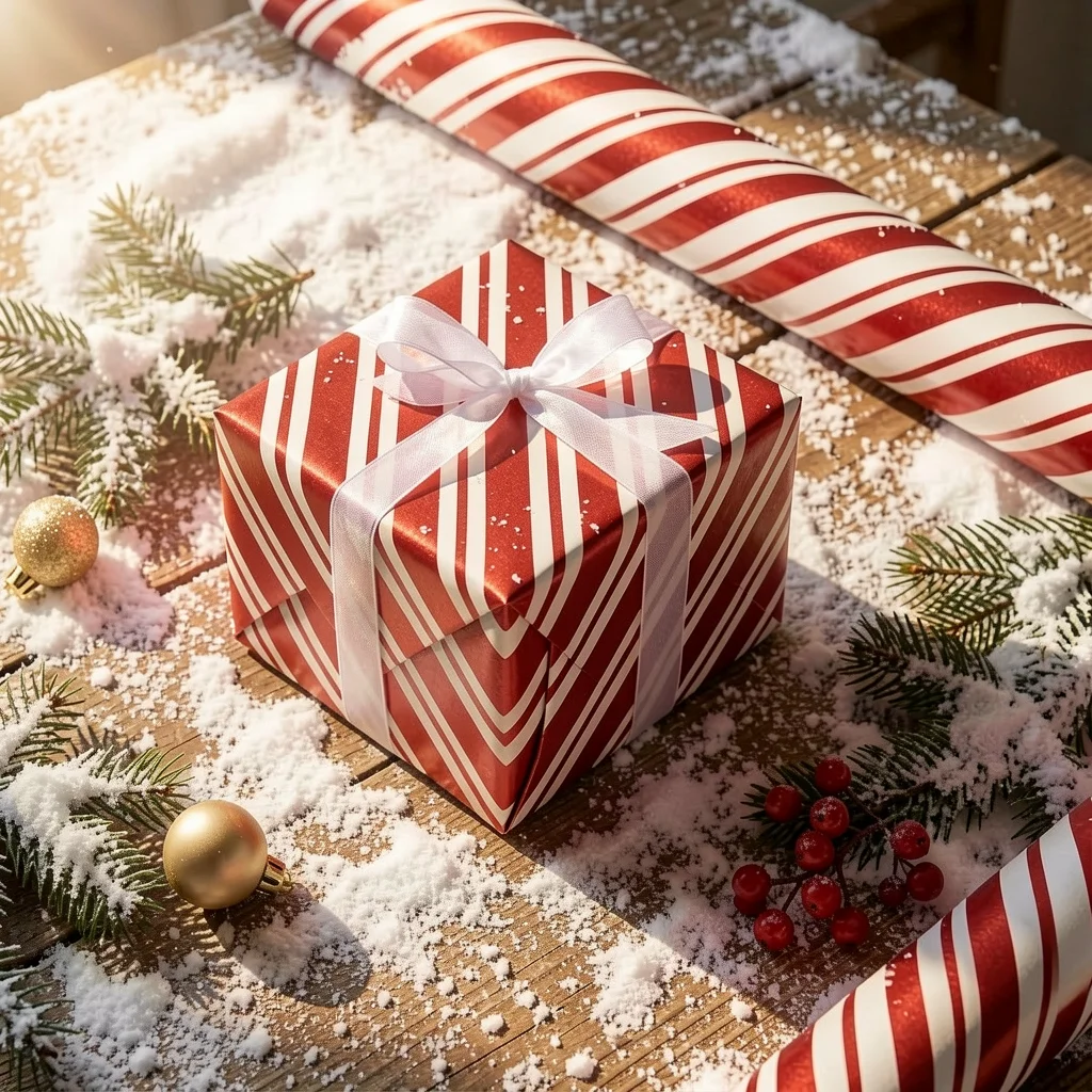 Papier d'aluminium brillant décoratif pour emballages de fêtes, papier décoratif de Noël rouge et blanc pour bouquets de Noël.