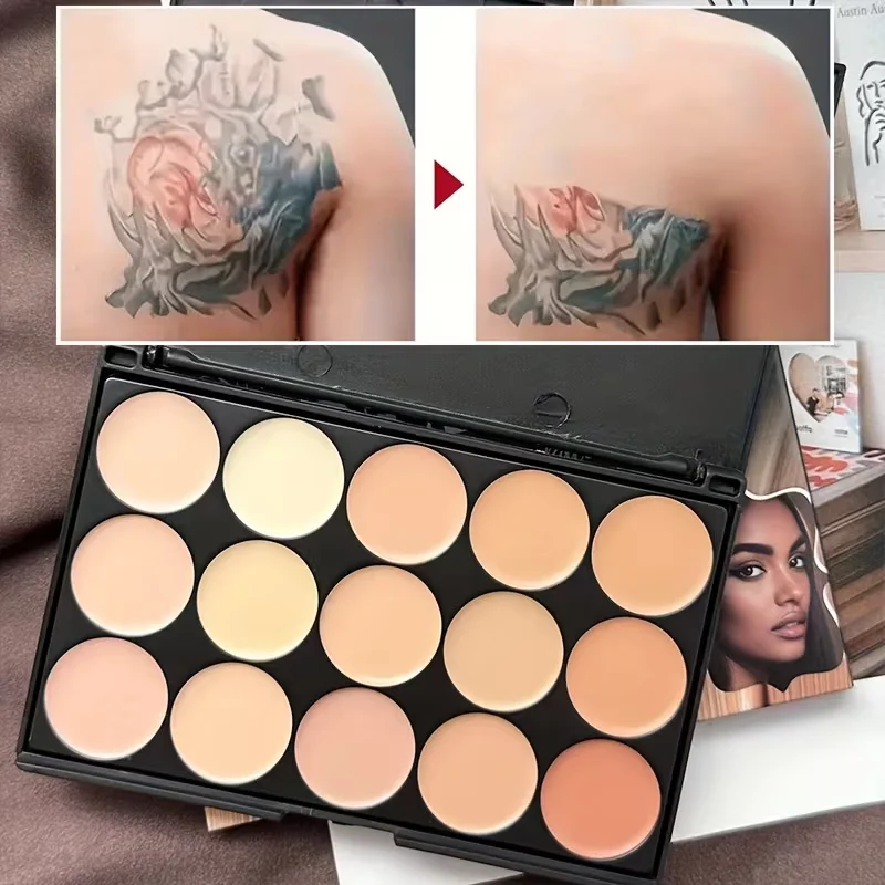 VERONNI 15色コンシーラークリームパレット、クマをカバーするフルカバーコンシーラー、長持ちする防水化粧品