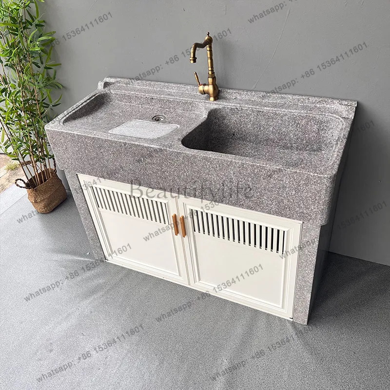 Balcony stone pool basin with rubbing board outdoor marble laundry pool integrated