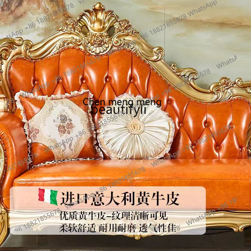 z183 American living room solid wood carving flower champagne gold small apartment with princess sofa luxury furniture