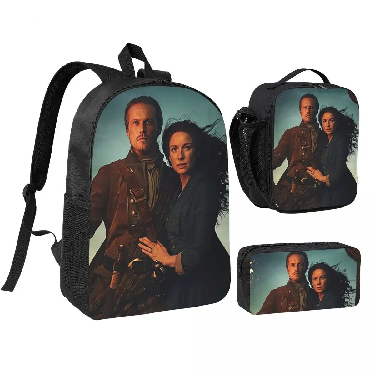 

Jamie Fraser Outlander Backpack Boys Girls BookBag School Bag Shoulder Bags 3ps Insulated Lunch Bag Pencil Case