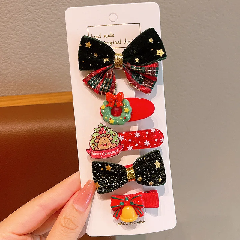 5Pcs Christmas Children\'s Hairpin Bangs Side Clip Girls Hairpin Little Girl Headdress Cute Hair Accessories Clip Does