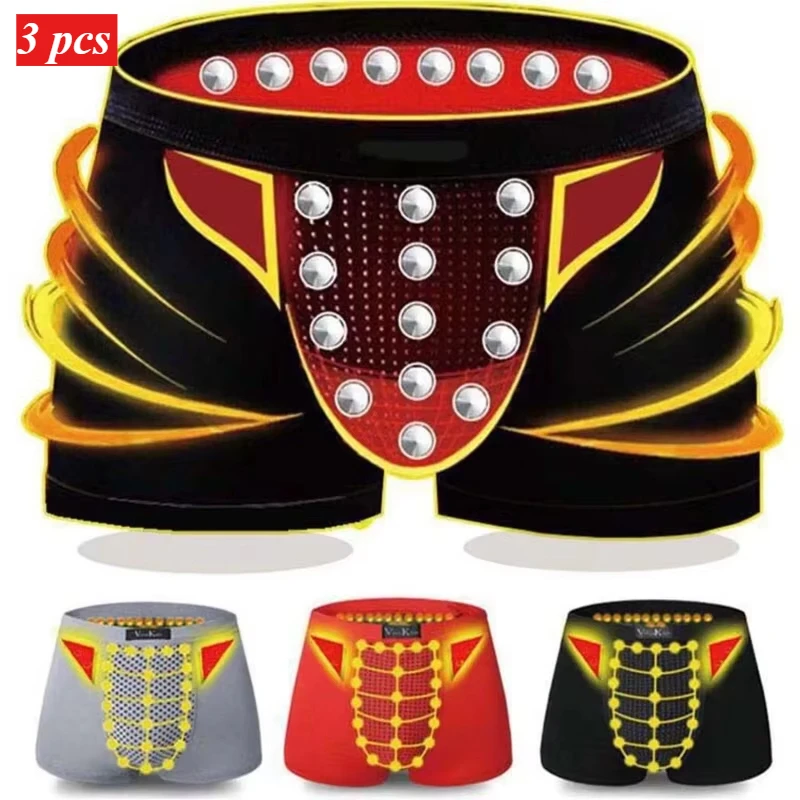 

3 pcs New Men Physiological Underwear Men Enlargement Underpants Health Boxer Shorts Tourmaline Prostate Magnetic Therapy L-6XL
