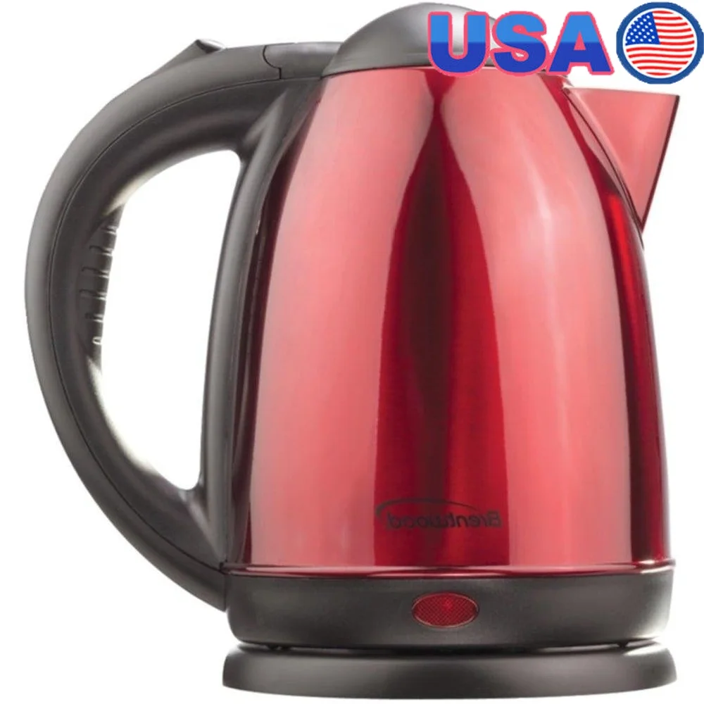 

Stainless Steel Electric Tea Kettle 1.5L Cordless Rapid Heating Portable Kitchen Appliance Home Brew Red