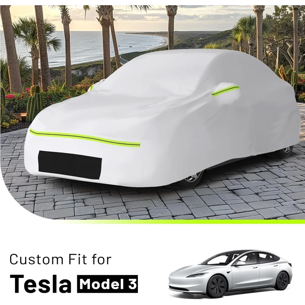 Copriauto Tesla Model 3: protezione impermeabile per tutte le stagioni con presa d'aria e cerniera per porta di ricarica