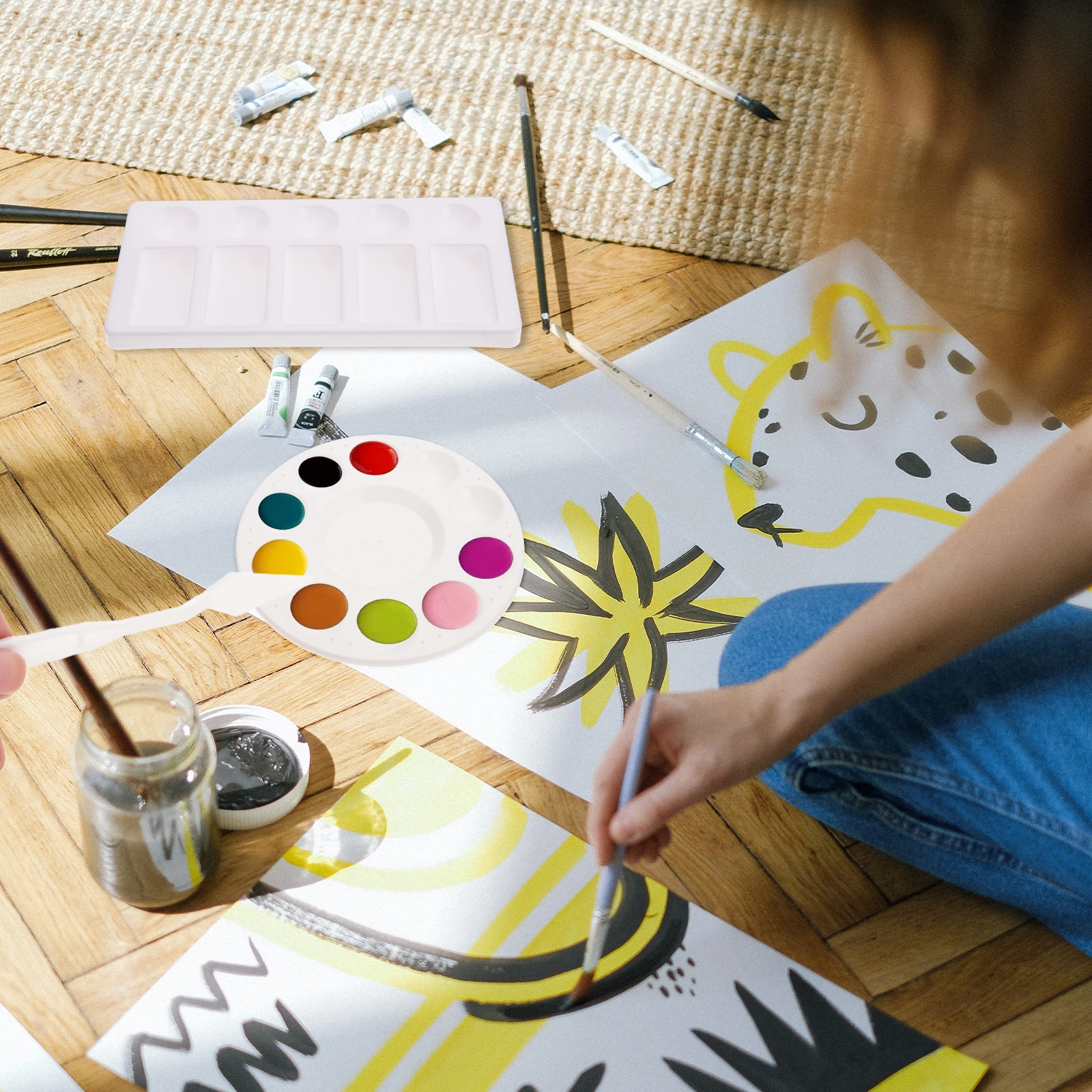 

Blending Palette Scraper Set Watercolor Paint Painting Trays Round White Plastic