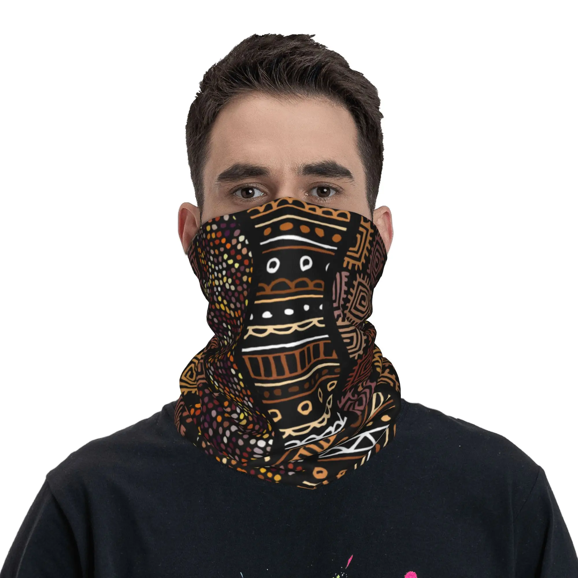 Tribal Print African Black Month Stripes Bandana Neck Gaiter Printed Mask Scarf Face Mask Hiking Fishing for Men Women Adult