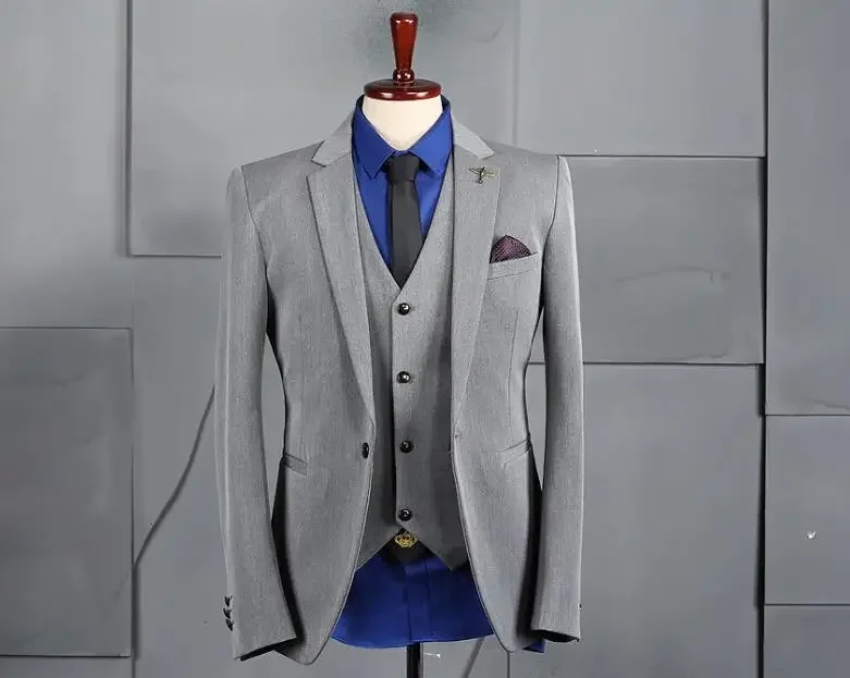 Traje de negocios inteligente para hombre, traje Formal de boda, Blazer informal, personalizado, ajustado, color gris, alta calidad, 3 piezas, 2024