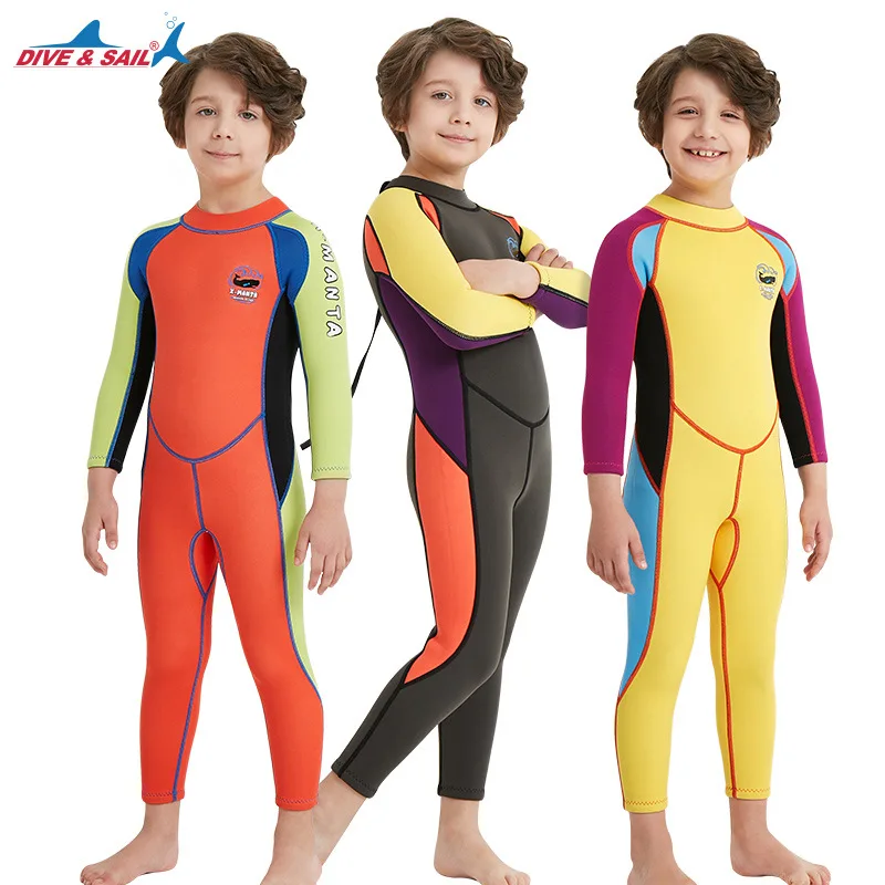 2.5MM Children's Wetsuit One-piece Long-sleeved Swimsuit Thermal Sunscreen Snorkeling Hot Spring Surfing Suit