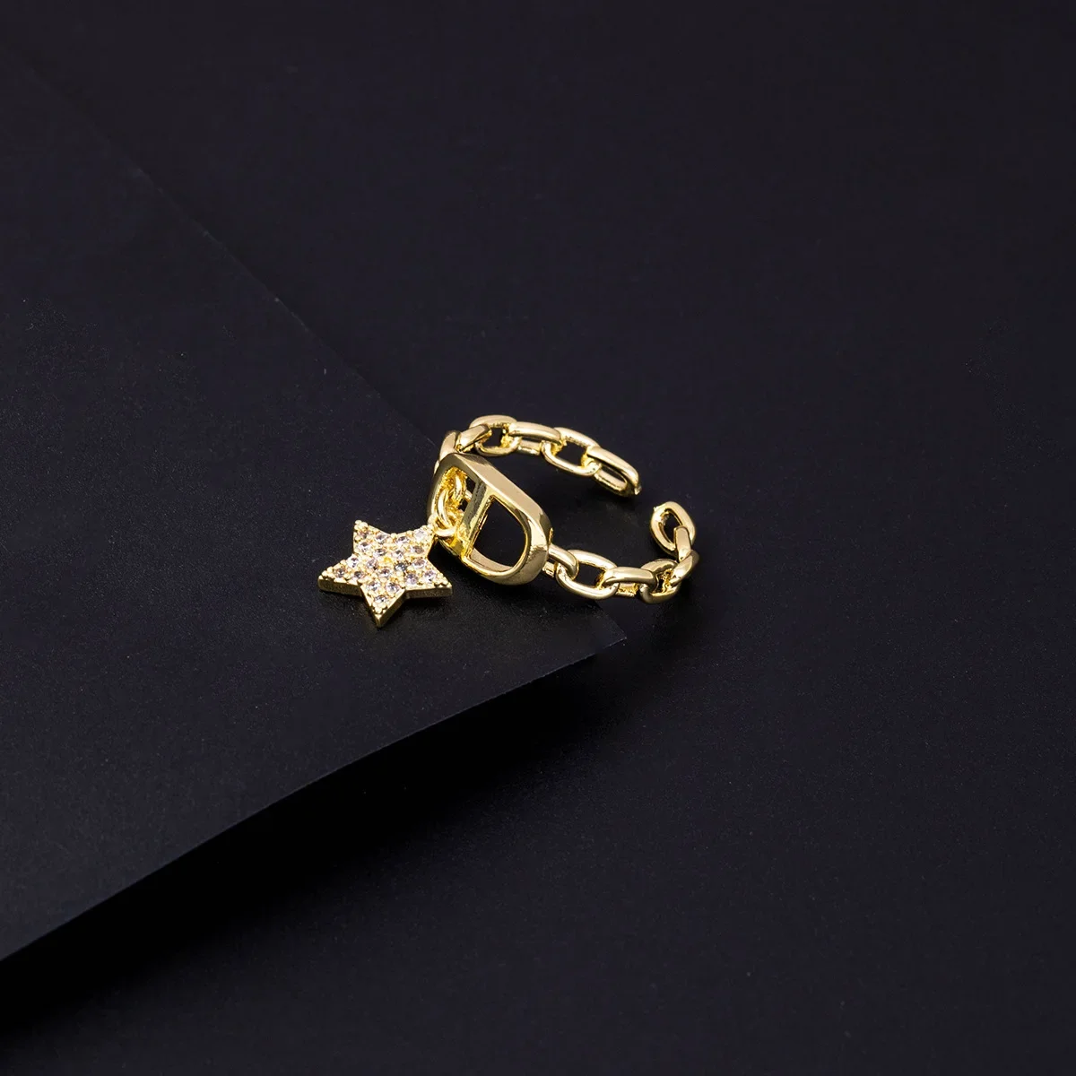 خاتم ذهبي مفتوح زركونيا خاتم نسائي أنيق عتيق شعور راقي إكسسوارات مجوهرات عصرية #2