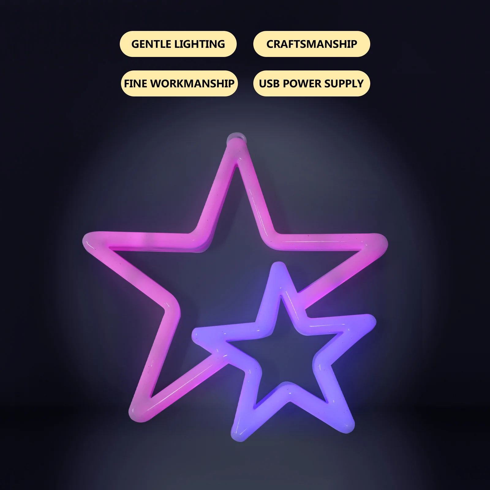 Stella Luce notturna Lampada al neon a LED Arredamento creativo della stanza Camera da letto Parete Finestra Luce d'atmosfera alimentata tramite USB Illuminazione di scene estetiche