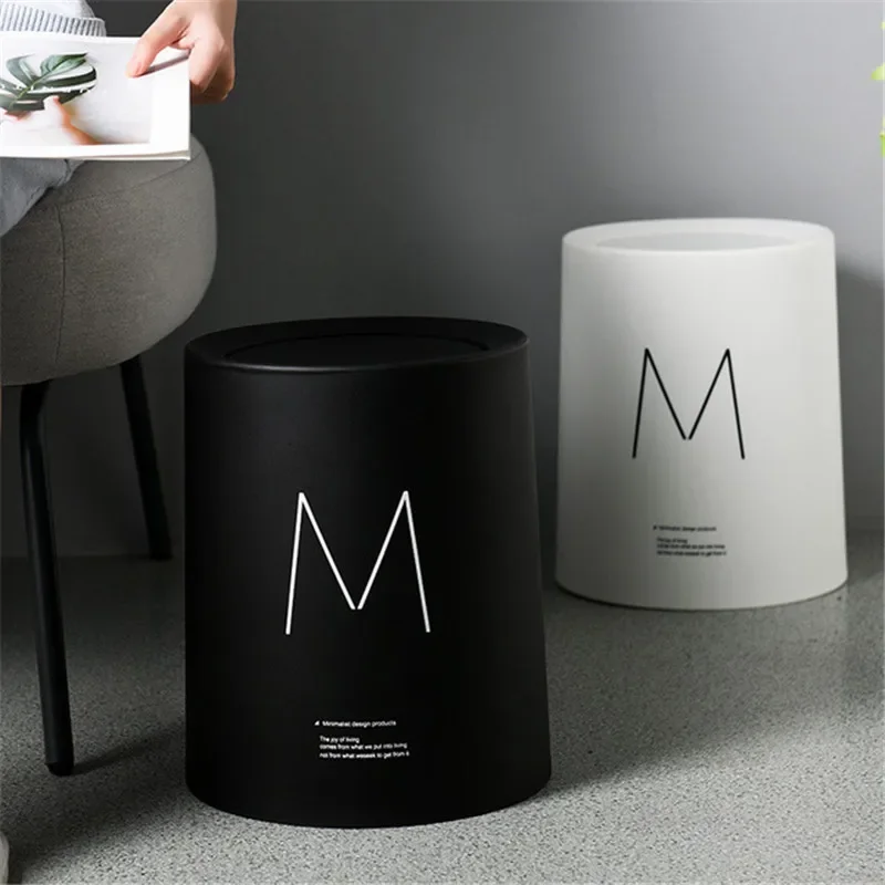 8L Nordic Simple Plastic Trash Can Office Bathroom Kitchen Trash Bin Living Room Bedroom Garbage Household Waste Bin With Lid