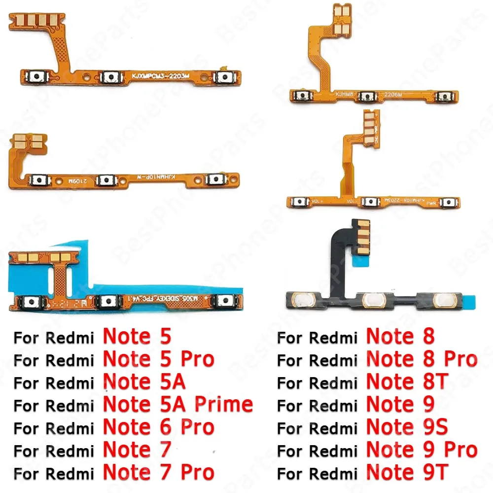 Power On Off Flex Cable For Xiaomi Redmi Note 9 Pro 9S 9T 5 5A Prime 6 7 8 8T Volume Key Side Button Mute Switch Parts