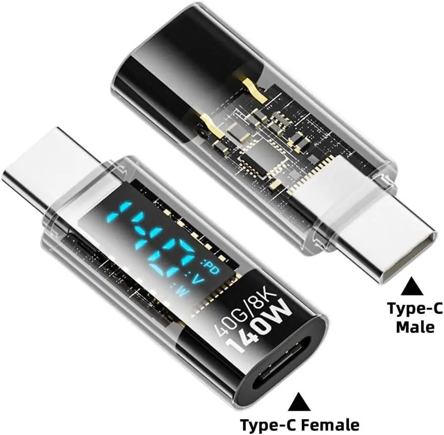 USB C Adapter 140W / 240W with LED Display 40Gbps Extension Adapter Type C Power Meter Tester USB C Extender USB4 Thunderbolt