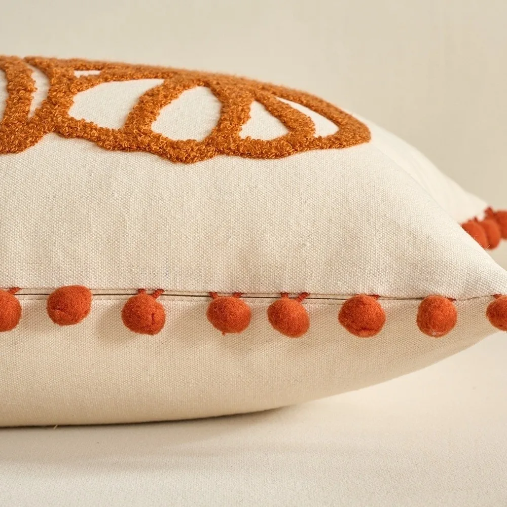 New Pumpkin Tufted Throw Pillow Cover Maple Leaves Soft Autumn Pillowcase Rustic Style Square Pillow Covers Fall Decor