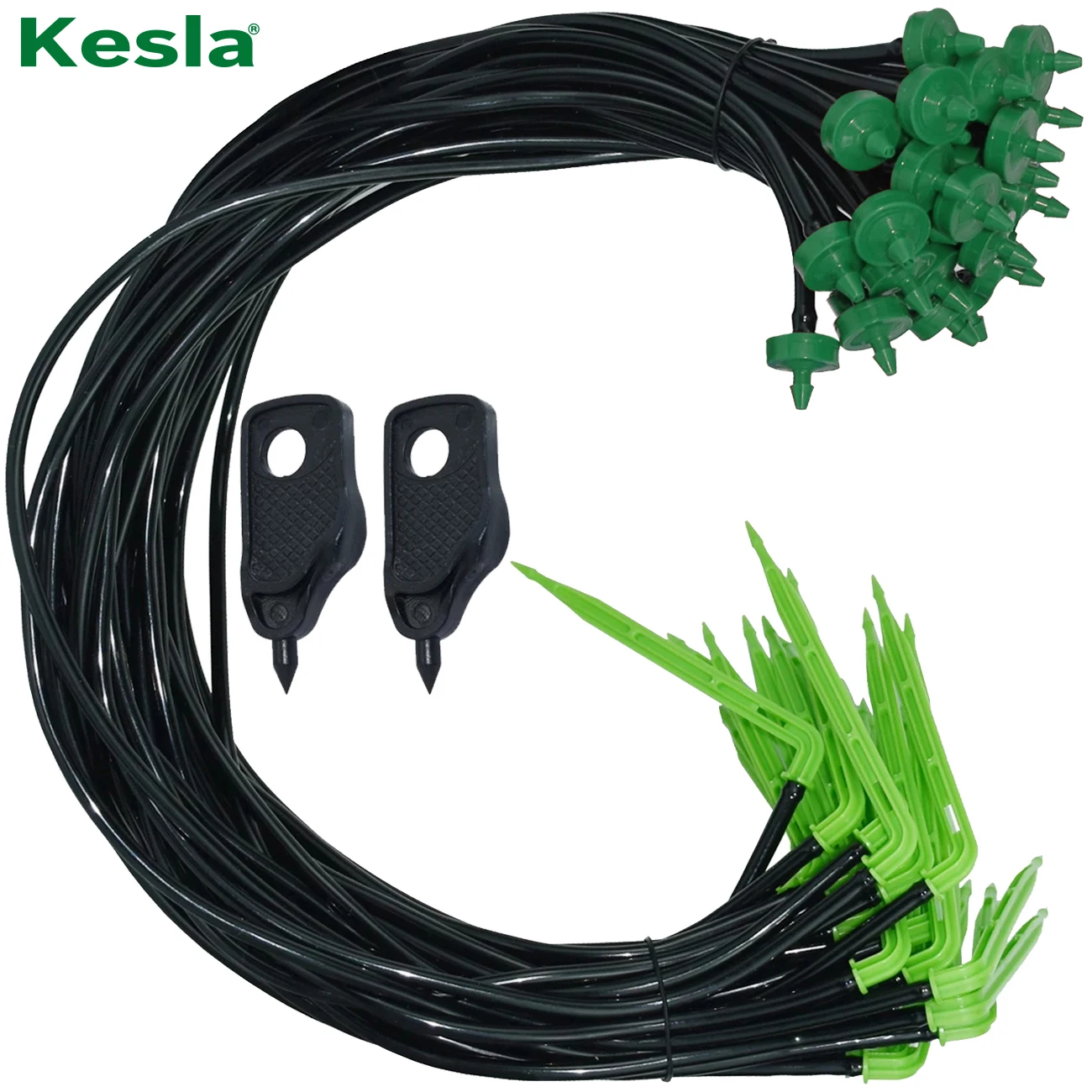 KESLA 50pcs Garden Watering System Kit Greenhouse Drip Irrigation 8L/H Green Bend Arrow Drippers 3/5mm Hose for Plant Pot Tools