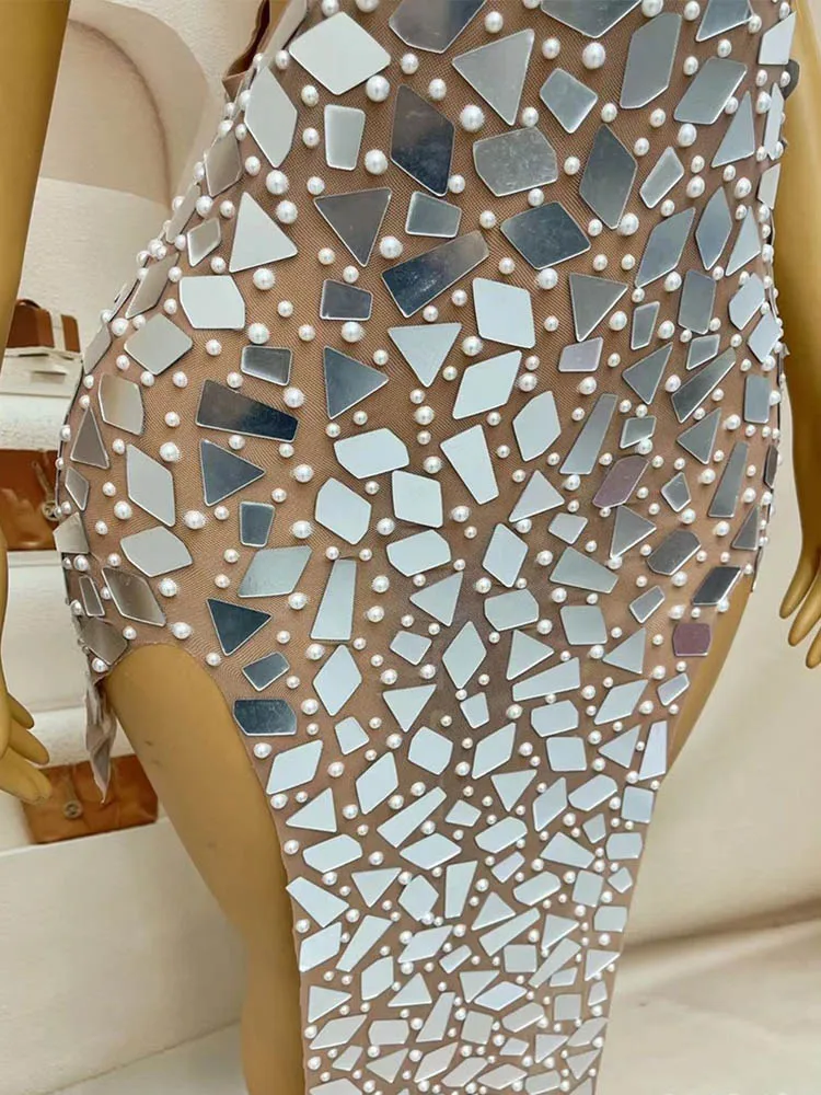 High Quality Hot Bead Sequins Sexy Hanging Neck One-Piece Skirt Irregular Dress 2024 New Fashion Custom Women'S Clothing