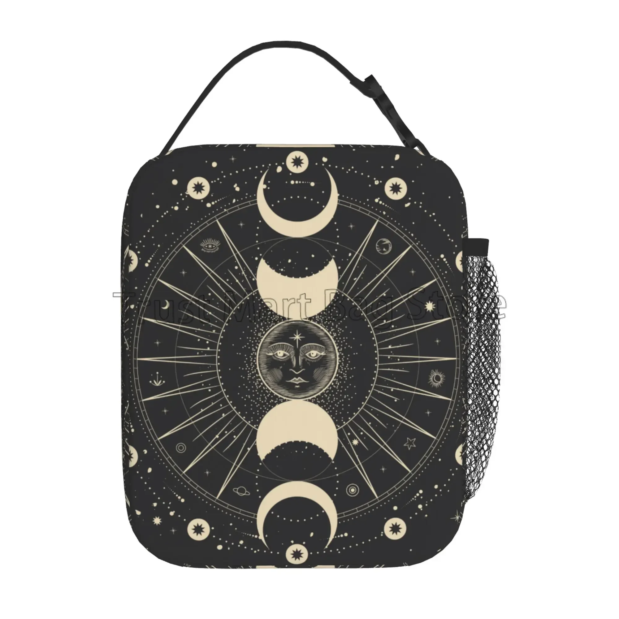 Moon Star Mystic Sun Astrology Tarot Goth Insulated Lunch Bag Reusable Portable Lunch Box for Men Women Tote Bag for Picnic Work