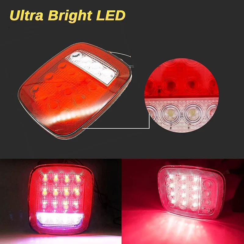 16 LED Tail Lights 12V Stop Tail Turn Signal Backup Reverse Brake Clearance Marker Lights for Trailer Truck Wrangler YJ TJ CJ