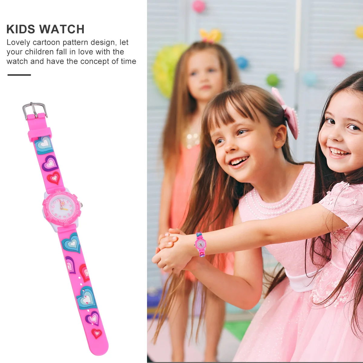 Cartoon Watch Floral Pattern Adjustable Strap Waterproof Wristwatch Colorful Learning Time Concept Gift