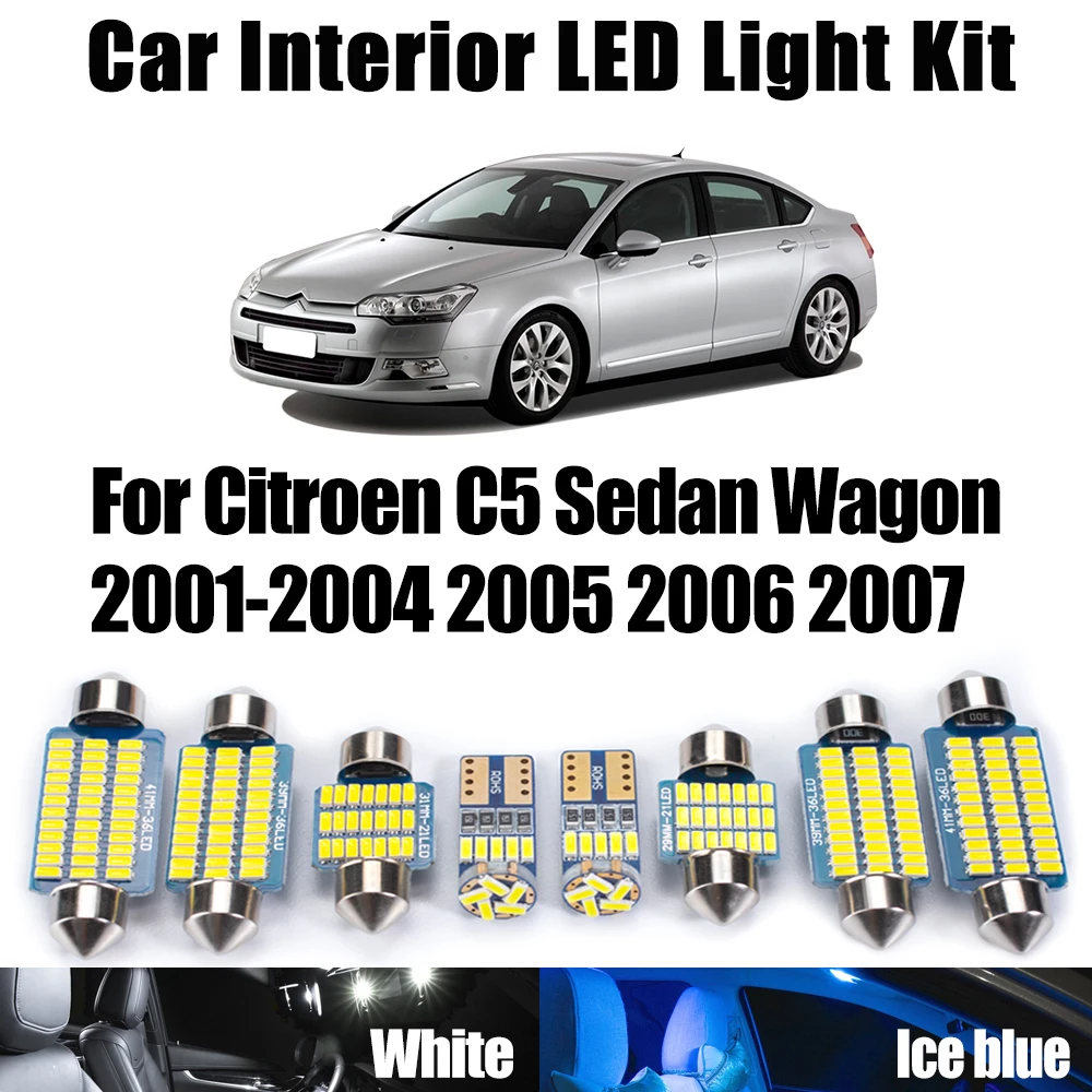 15Pcs LED Interior Map Dome Trunk Light Kit Vanity Mirror Lamp Canbus For Citroen C5 Sedan Wagon 2001- 2006 2007 Car Accessories