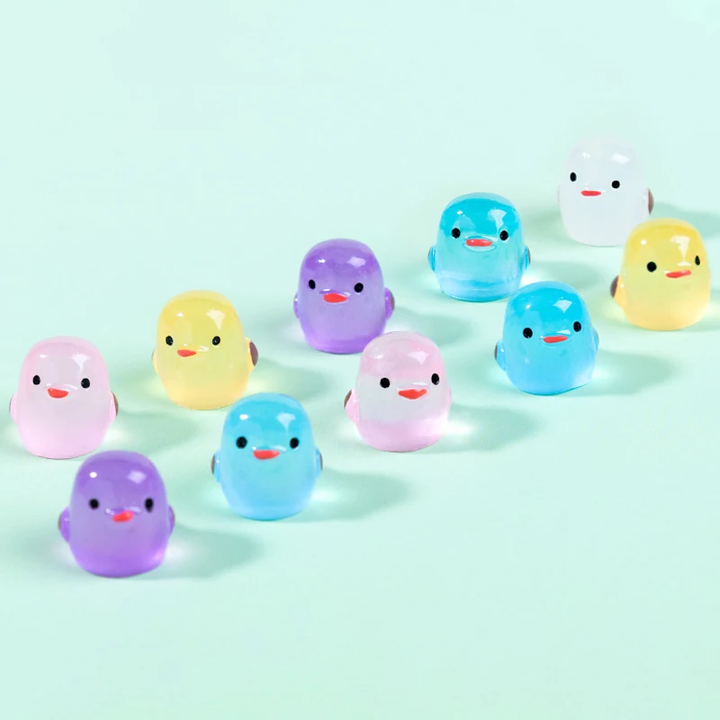 10Pcs Luminous Chick Miniature Resin Figurines Glow in the Dark Cartoon DIY Landscape Decor for Home Garden Micro Scene Gifts