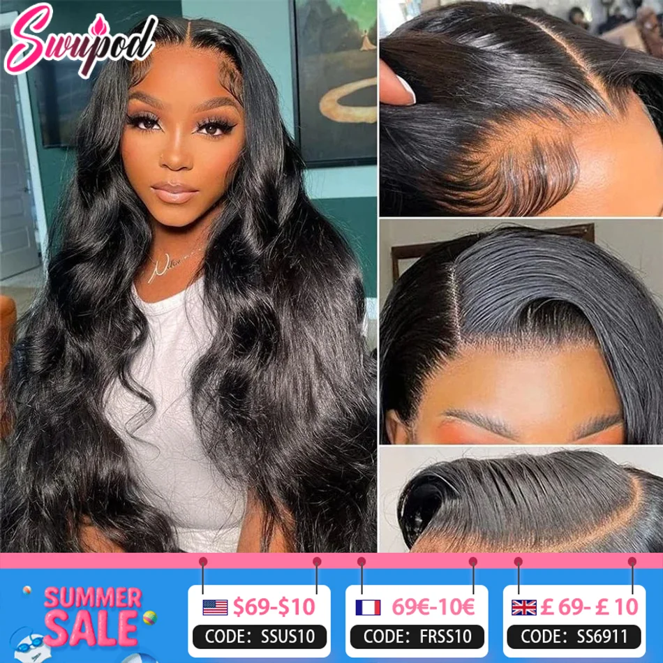 

360 Full Lace 250% 13x6 HD Lace Frontal Wig 13x4 Frant Silky Body Wave Curly Remy Human Hair Dark Black Glueless Pre Plucked