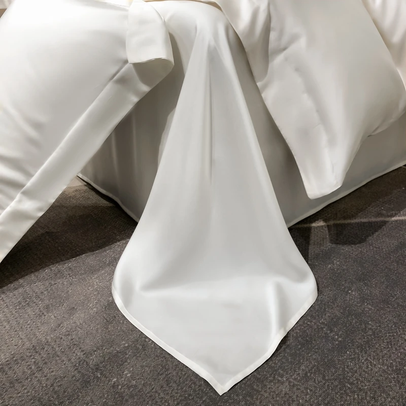 Image 5: Drap plat de couleur unie, drap de lit en soie de mûrier naturelle, taille King/Queen, luxe, Super doux et confortable