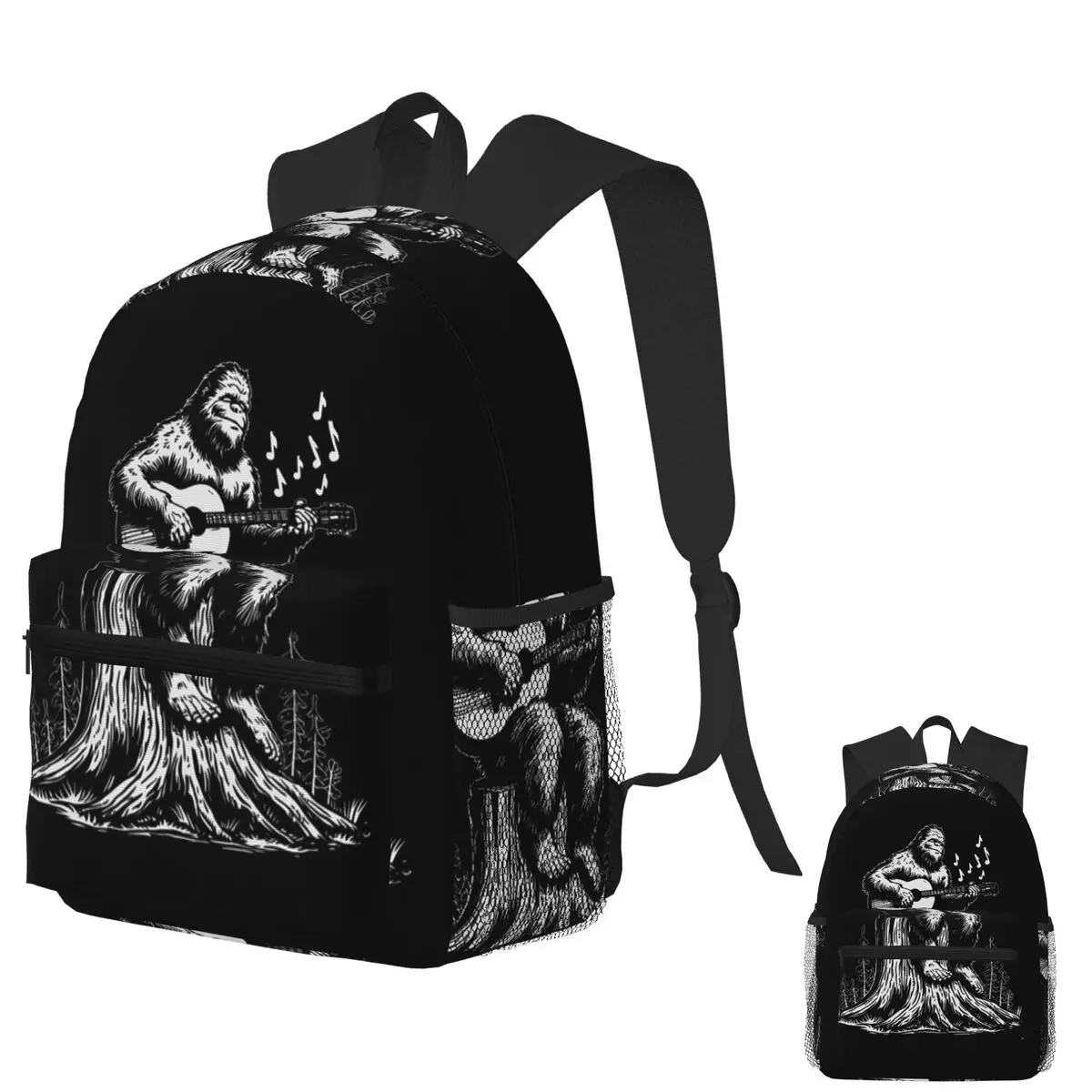 

Bigfoot Sasquatch Playing Guitar Vintage Outdoor Camping Student Backpack School Bag Hiking Travel Daypack Bookbag Shoulder Bags