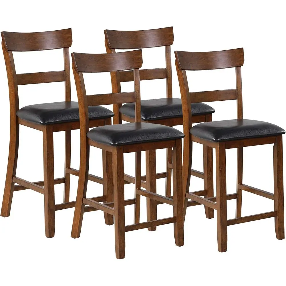 

Set of 4, 25.5 Counter Height Barstools with Padded Seats, Rubberwood Legs, Suitable for Kitchen or Bistro, Brown and Black Vint