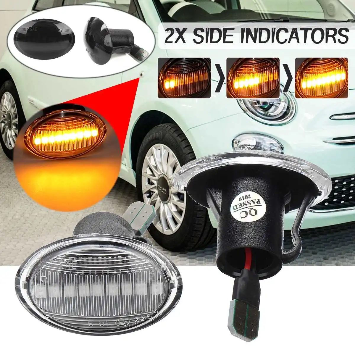 Pair Dynamic LED Side Marker Lights Flowing Turn Signal Light Side Repeater Lamp Blinker For Fiat 500 For Maserati GranCabrio