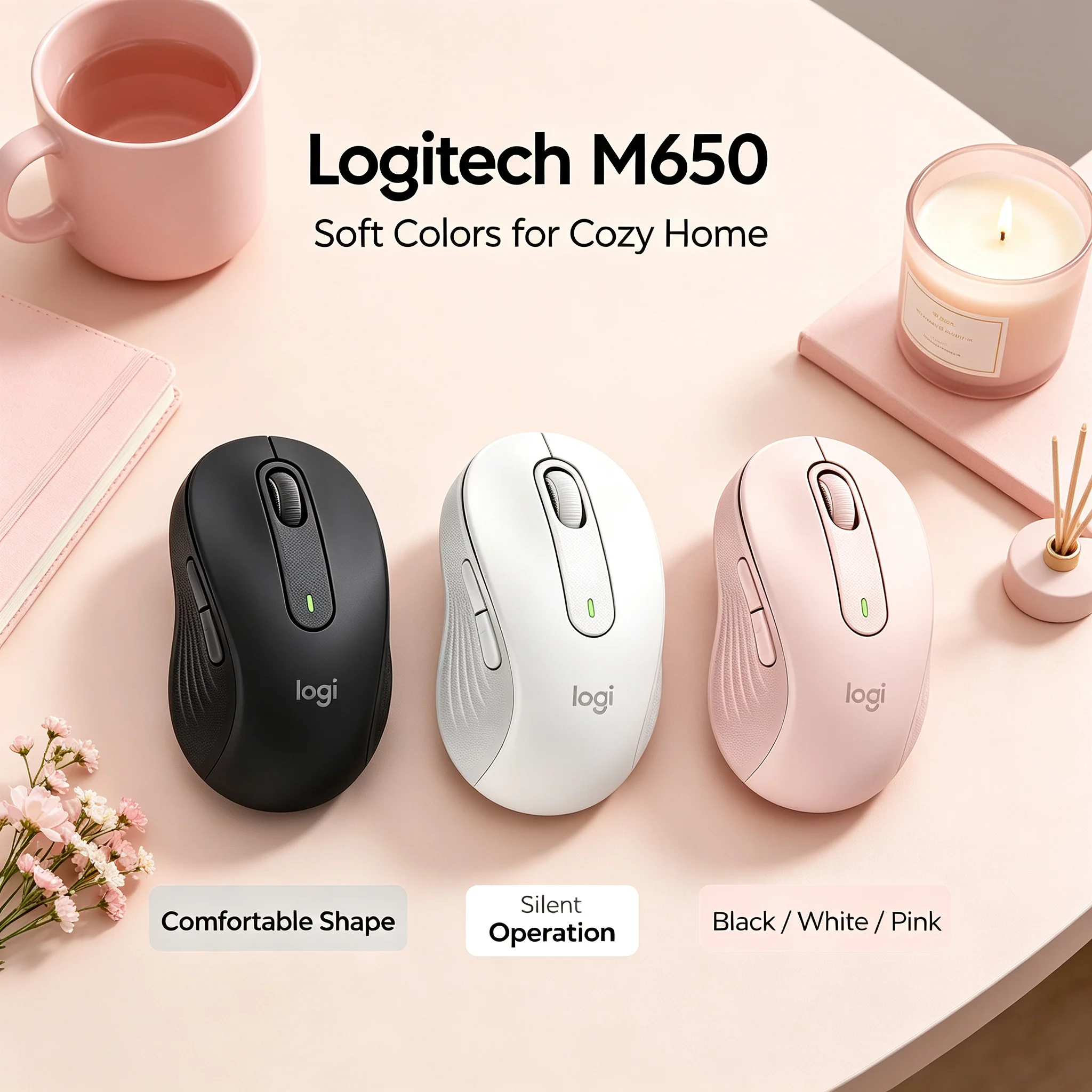 Logitech M650 Silent Click Wireless Bluetooth Mice Ergonomic Grip Multi-device For Notebook Laptop Desktop