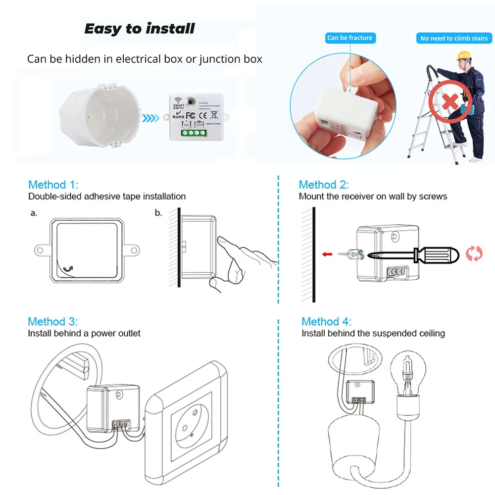 433mhz Universal Remote Control Switch AC 110 220V 10A 1Ch Relay Receiver and 2 Button RF Transmitter for Led Fan Home Appliance