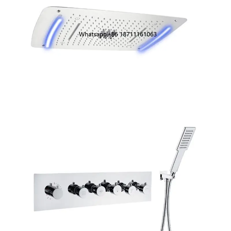 Ceiling Embedded 680*430mm  Led Shower Head with Digital Display Rain Waterfall Bathroom Thermostatic Shower Faucet Set